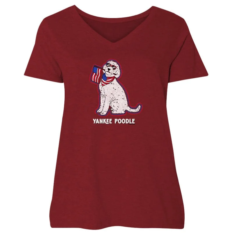 Yankee Poodle - Ladies Curvy V-Neck Tee