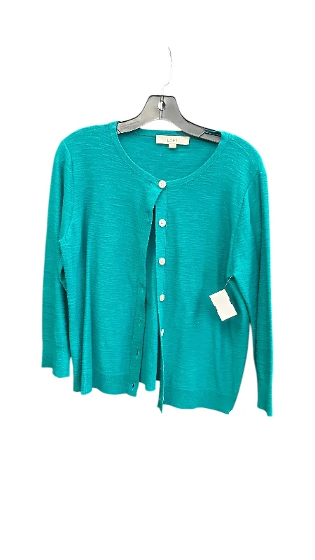 Sweater Cardigan By Loft In Teal, Size: L