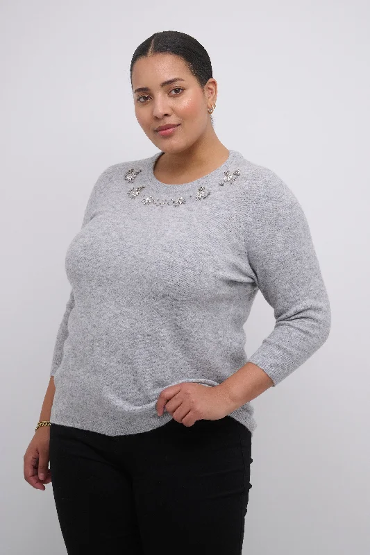 Elegant Style Pullover mit Perlenbesatz