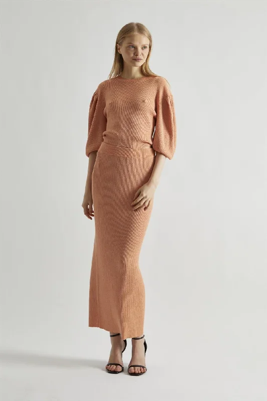Discover Promotions Dusty-Peach Glitter Knitted Bodycon Midaxi-Skirt