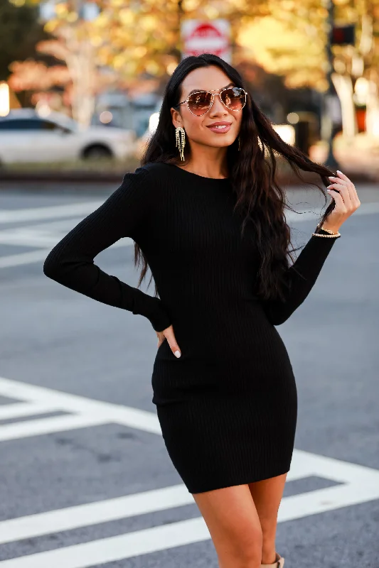 Seasonal Sale Luxe Impression Black Mini Sweater Dress - DOORBUSTER