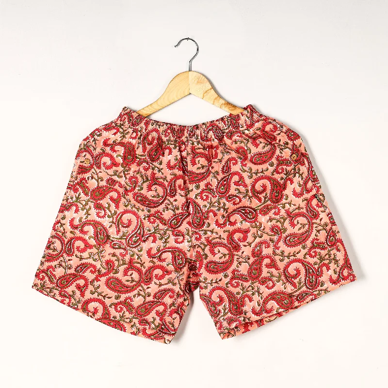 Peach - Sanganeri Block Printed Cotton Unisex Boxer/Shorts