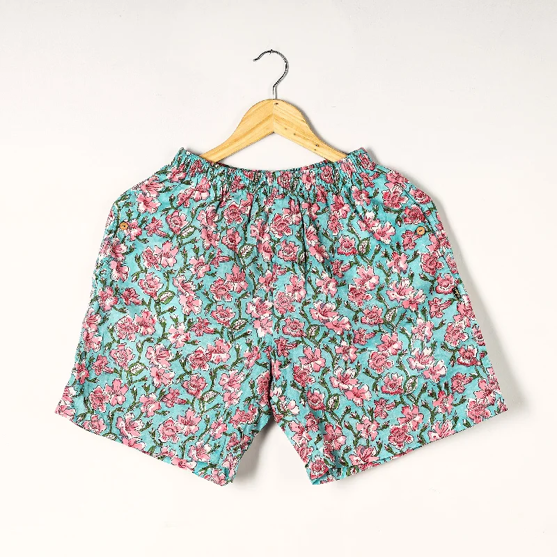 Green - Sanganeri Block Printed Cotton Unisex Boxer/Shorts