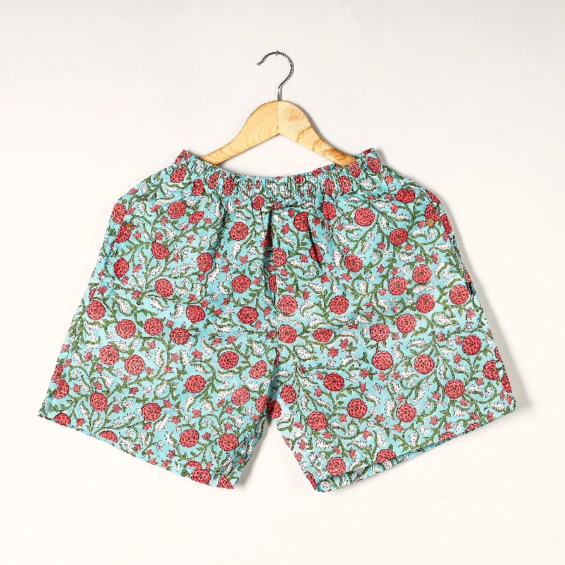 Green - Sanganeri Block Printed Cotton Unisex Boxer/Shorts