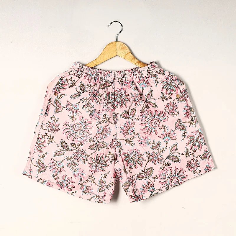 Pink - Sanganeri Block Printed Cotton Unisex Boxer/Shorts