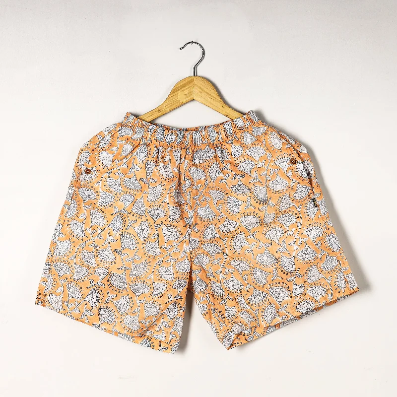 Orange - Sanganeri Block Printed Cotton Unisex Boxer/Shorts