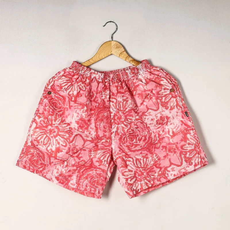 Pink - Sanganeri Block Printed Cotton Unisex Boxer/Shorts