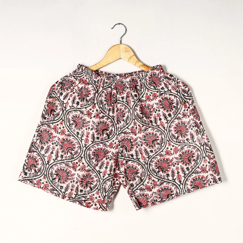 Pink - Sanganeri Block Printed Cotton Unisex Boxer/Shorts