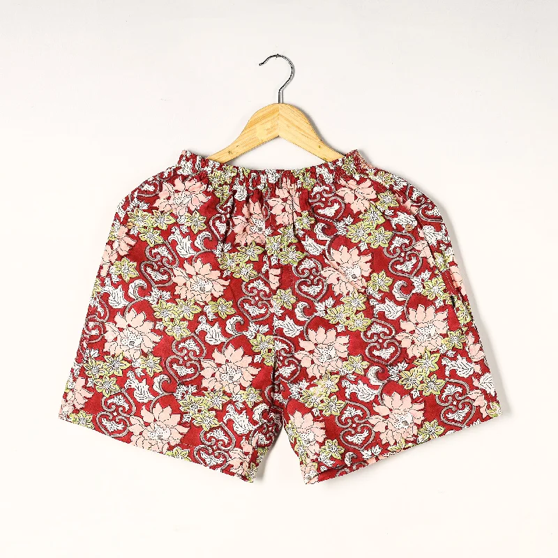 Red - Sanganeri Block Printed Cotton Unisex Boxer/Shorts