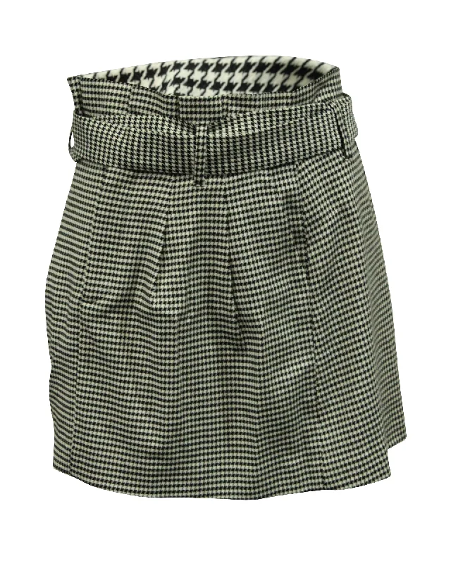 Alice & Olivia Houndstooth Belted Mini Skirt in Black/White Viscose