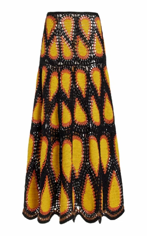 Cleo Crochet Midi Skirt in Fire Multi Cashmere