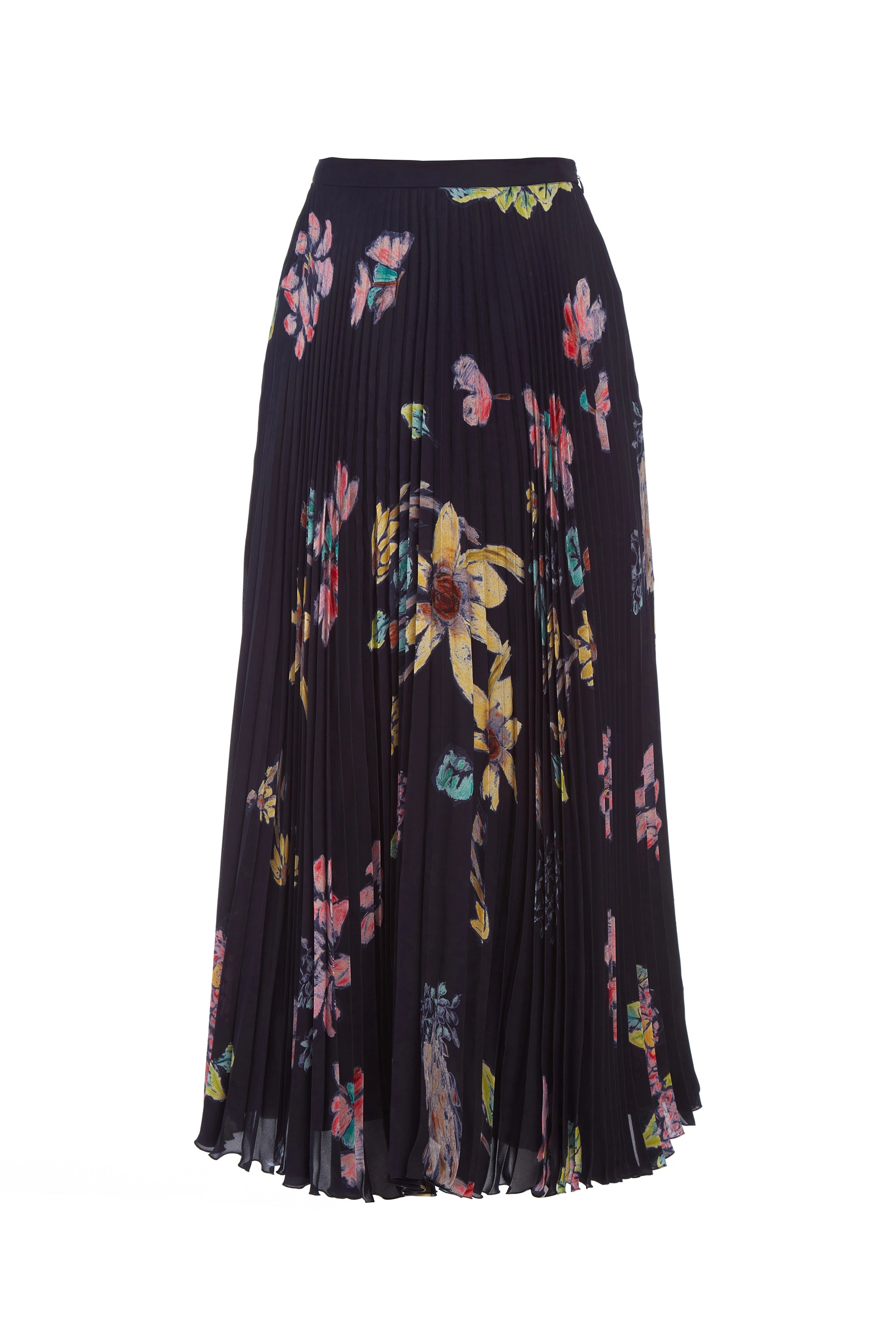 Eames Midi Skirt in Dark Navy Multi Printed Silk Georgette