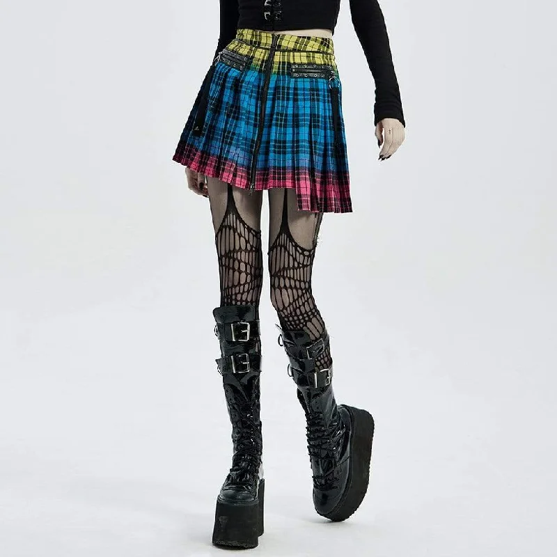 Women's Grunge Contrast Color Irregular Plaid Skirt