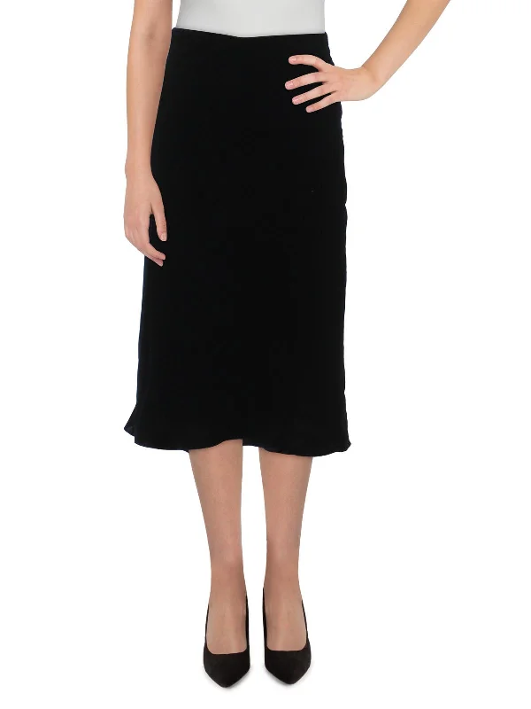 Womens Velvet Mid-Calf A-Line Skirt