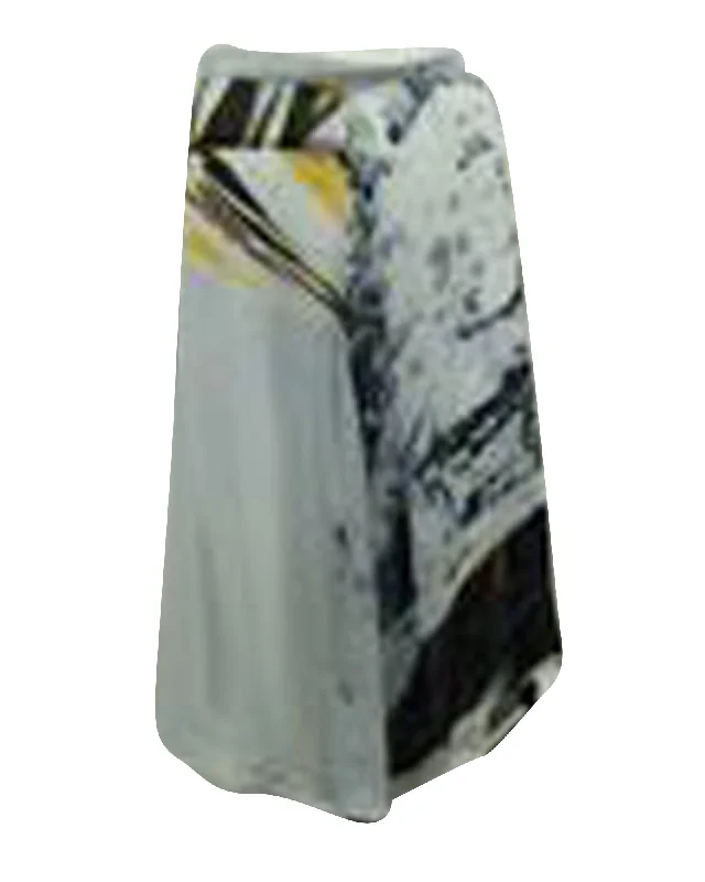 Yohji Yamamoto Water Print Asymmetrical Midi Skirt in Blue Cupramonnium Rayon