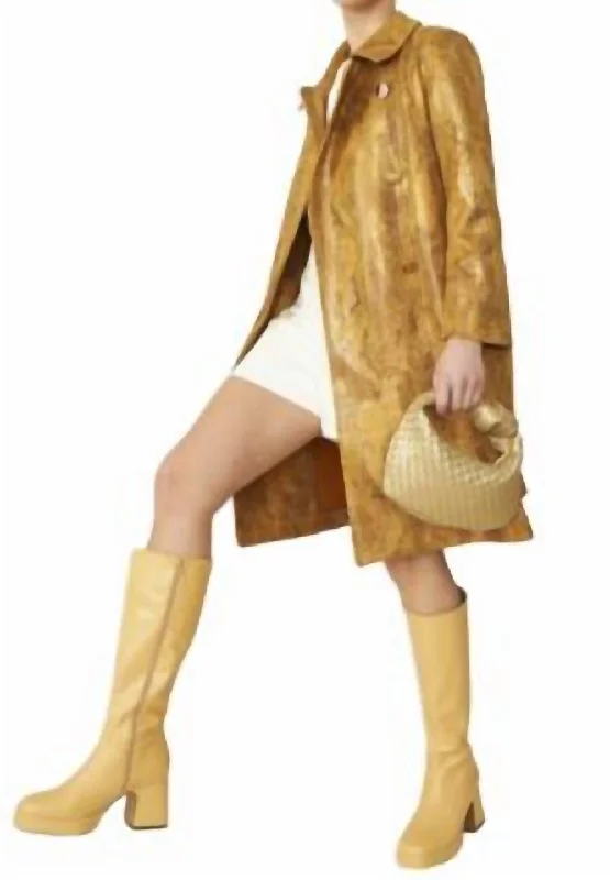 Faux Suede Printed Mara Coat In Mustard