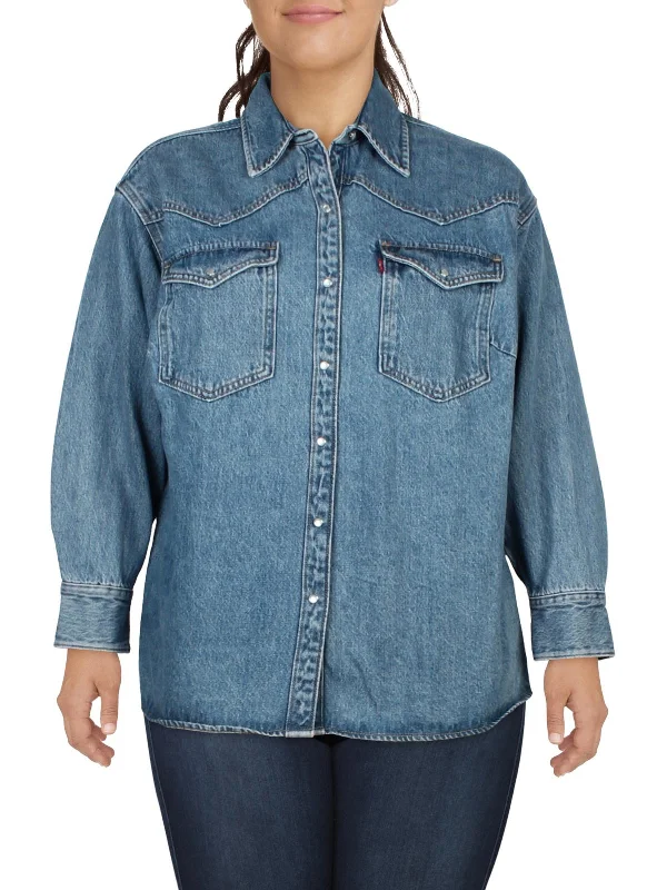 Plus Womens Cotton Long Sleeve Denim Jacket