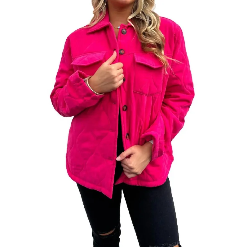 Quilted Pocket Jacket In Hot Pink