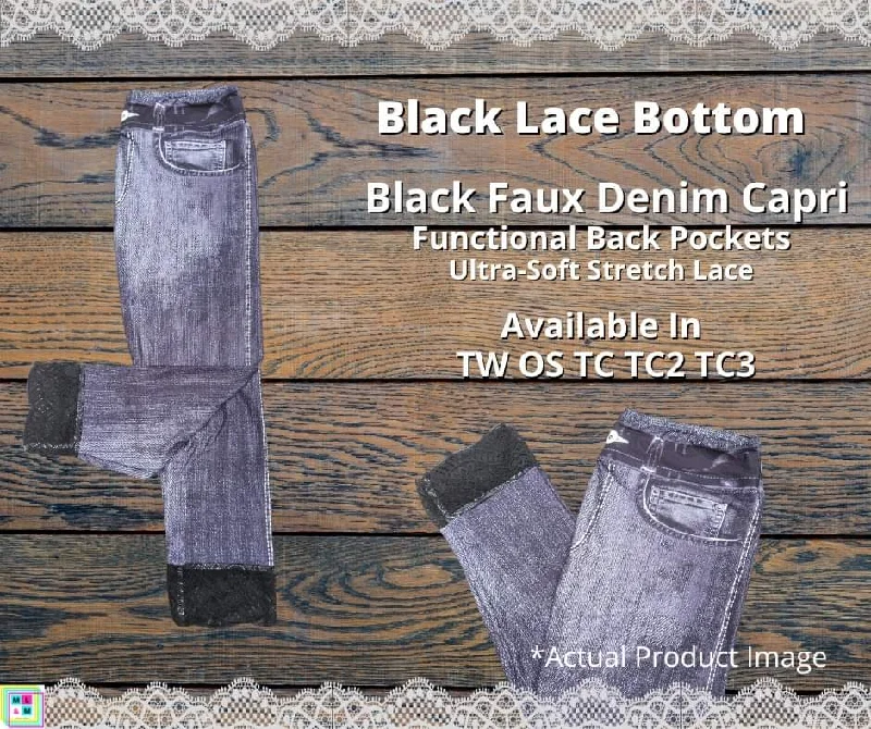 Black Faux Denim Capris w/ Black Lace