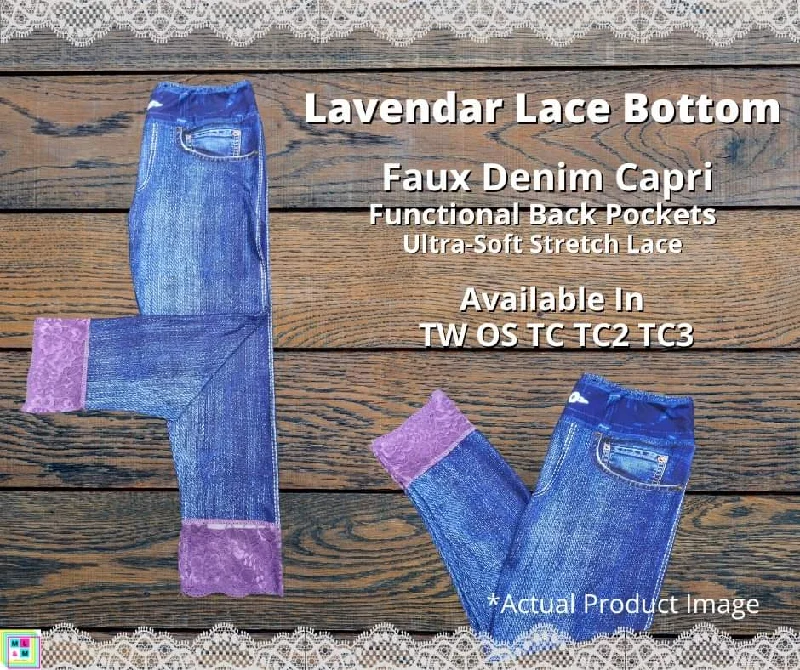 Blue Faux Denim Capris w/ Lavendar Lace