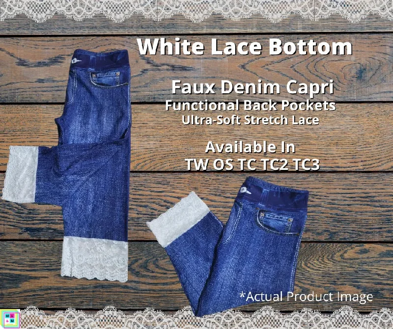 Faux Denim Capris w/ White Lace