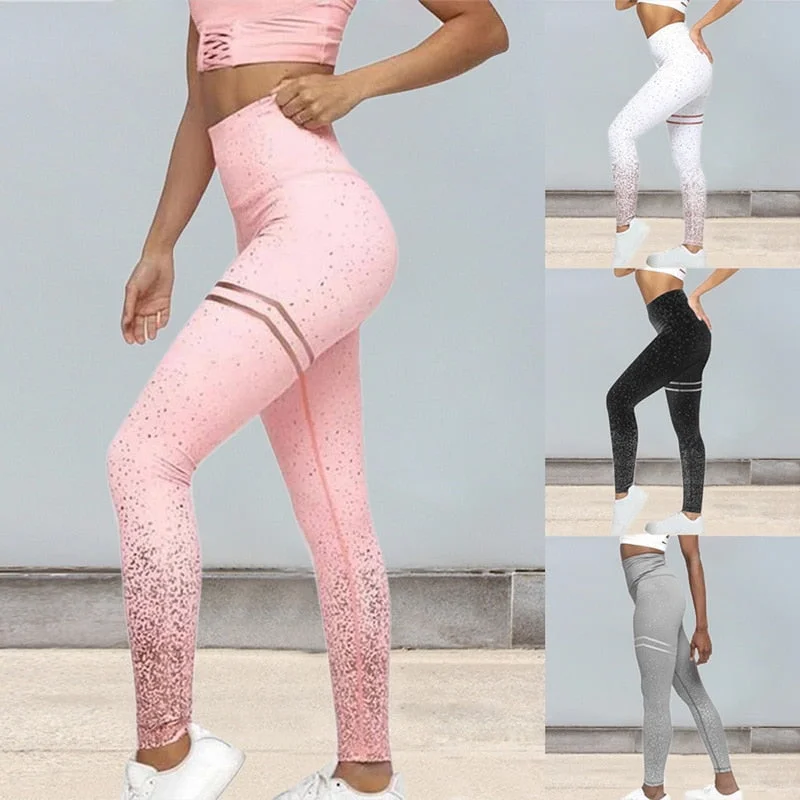 LOOZYKIT Hot Sale Women Sexy Black Mesh Yoga Pants Gym Srtriped Printed Leggings Slim Fitness High Waist Leggings Workout 2019