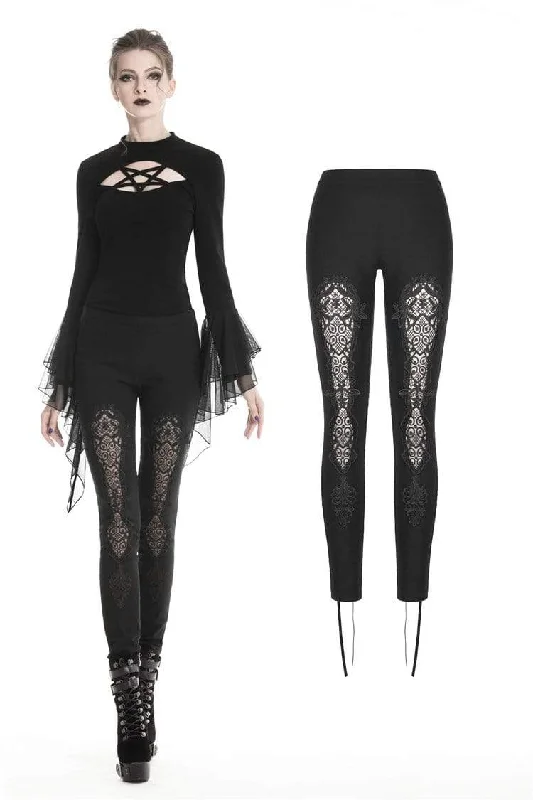 Women's Gothic Lace-up Floral Cutout Leggings