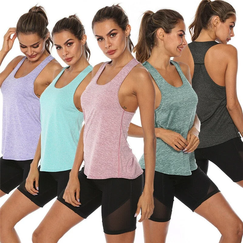 Womens Sports Gym Racer Back Running Vest Fitness Jogging Yoga Tank Top S-XL Run Shirts Gray Blue Green Pink Purple