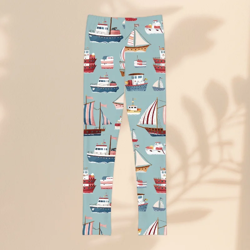 Youth Full-Length Leggings (AOP) - Sail Boats